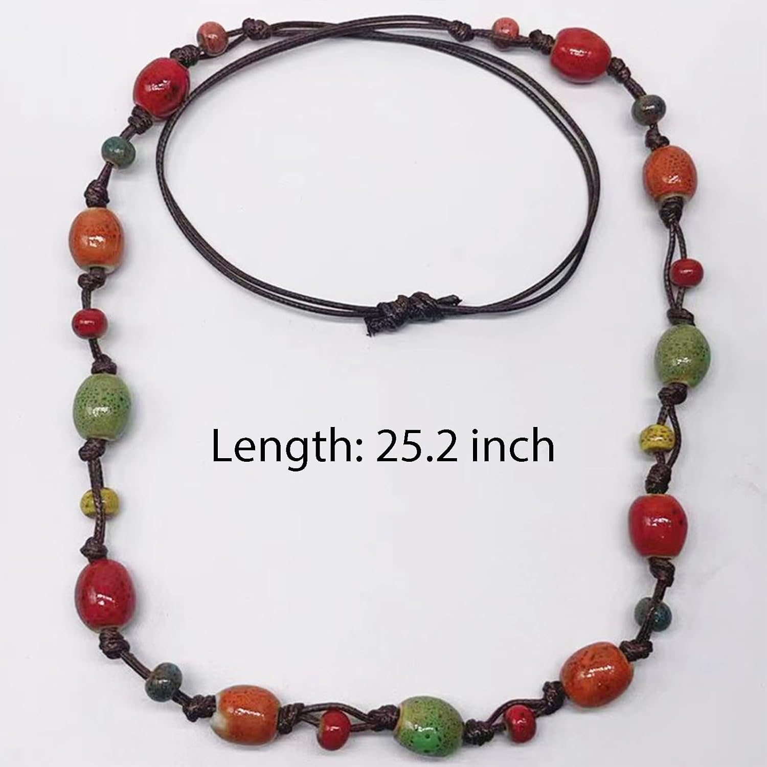 POYAMUSE Bohemian Colorful Ceramic Bead Necklace for Women Adjustable Long Strand Natural Stone Statement Jewelry Gift for Summer Party Holiday