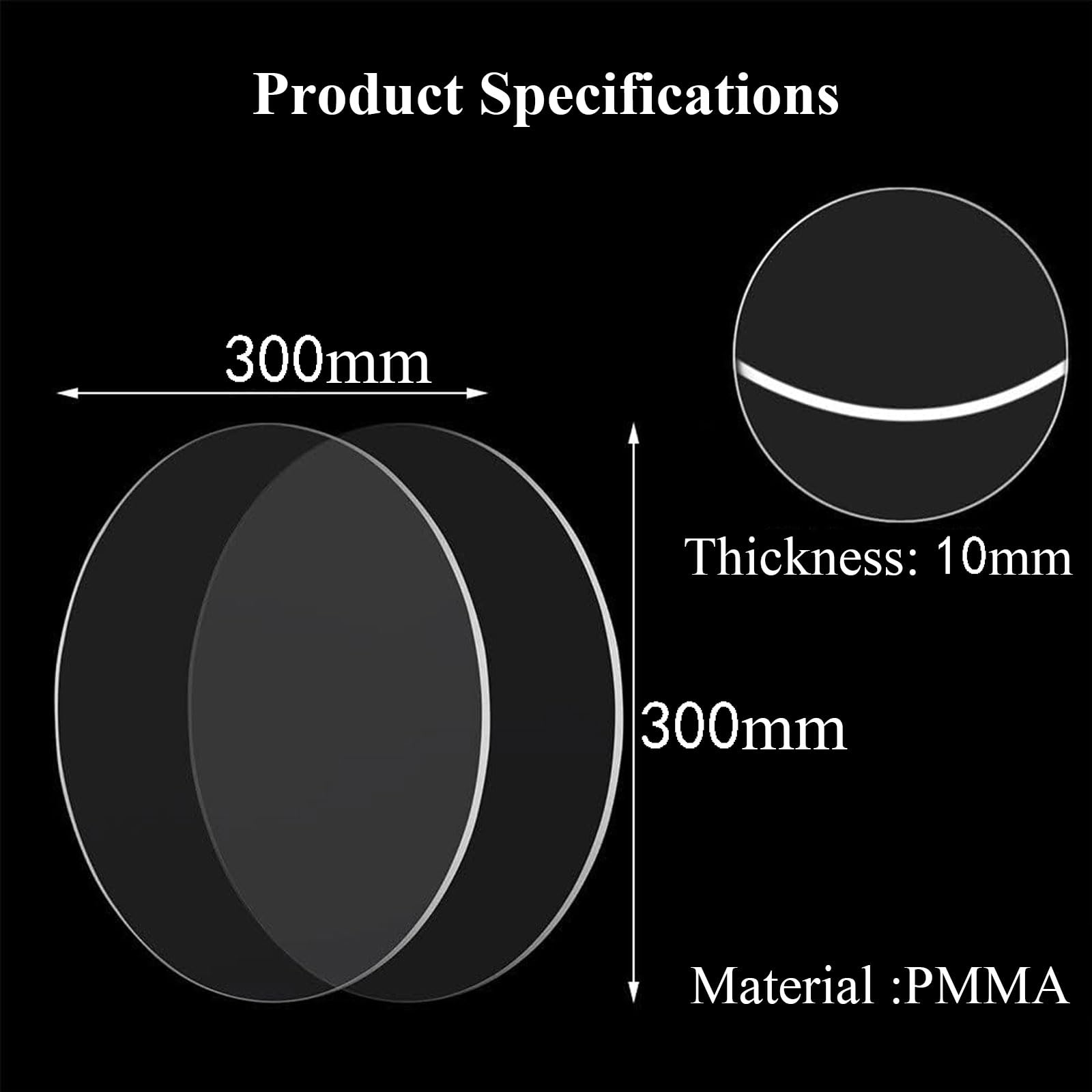 Acrylglas Platten 2 Stück runde Acrylplatten, klare Acrylplatten, zum Bemalen von Bilderrahmen, für DIY-Bastel- und Ausstellungsprojekte, Durchmesser 300 mm