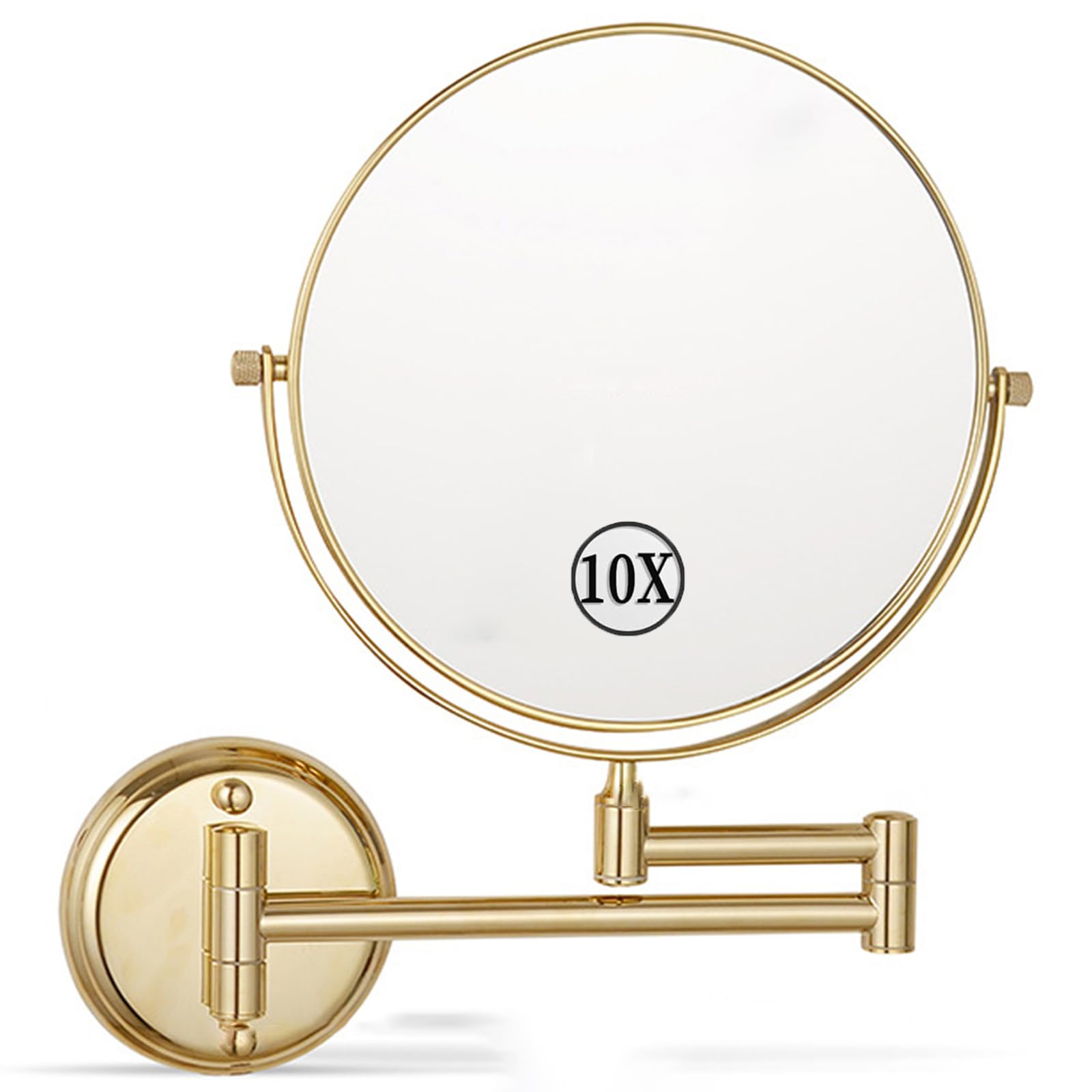 SXFSDOU Wall Mounted Makeup Mirror, 360° Double Sided Vanity Mirror with 1X/10X Magnification, Bathroom Extendable Shaving Mirror,Gold