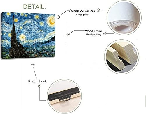 Miniatura 7 de AGCary Vincent Van Gogh - Póster de noche estrellada para decoración de pared, lienzo, moderno, giclée, abstracto, paisaje, decoración del hogar,