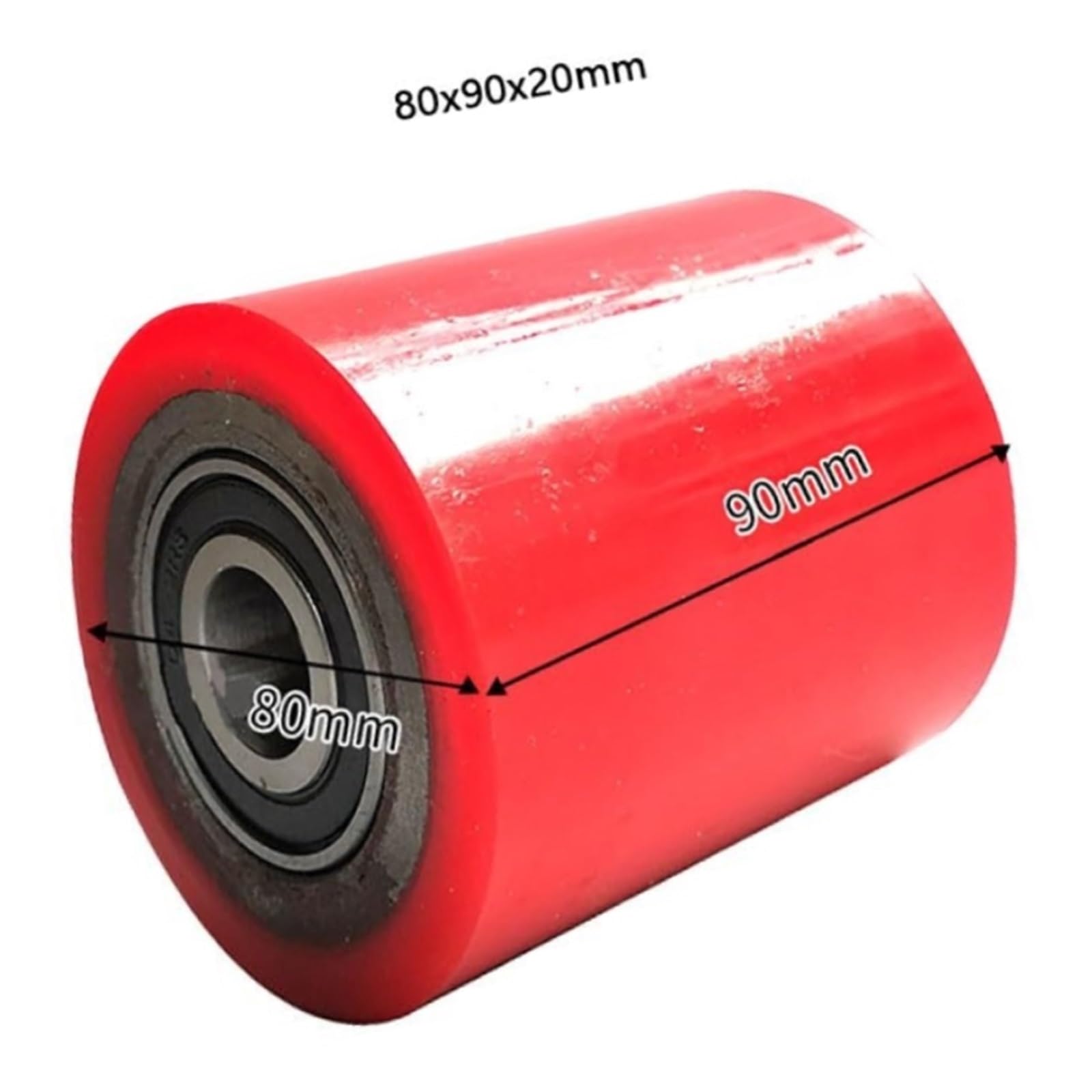 Juego de 4 rodillos for transpaletas, ruedas de poliuretano PU de 20 mm de diámetro y 80 mm de diámetro, rodamientos de bolas de 80 x 90 mm, accesorios for carretillas elevadoras manuales.
