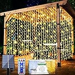 Chipark Solar Curtain Lights, Upgraded Garden Fairy Lights Solar Powered 300 LED 8 Modes Remote Control Waterproof Outdoor Curtain String Light for Gazebo Patio Party Festival Decorations(Warm)