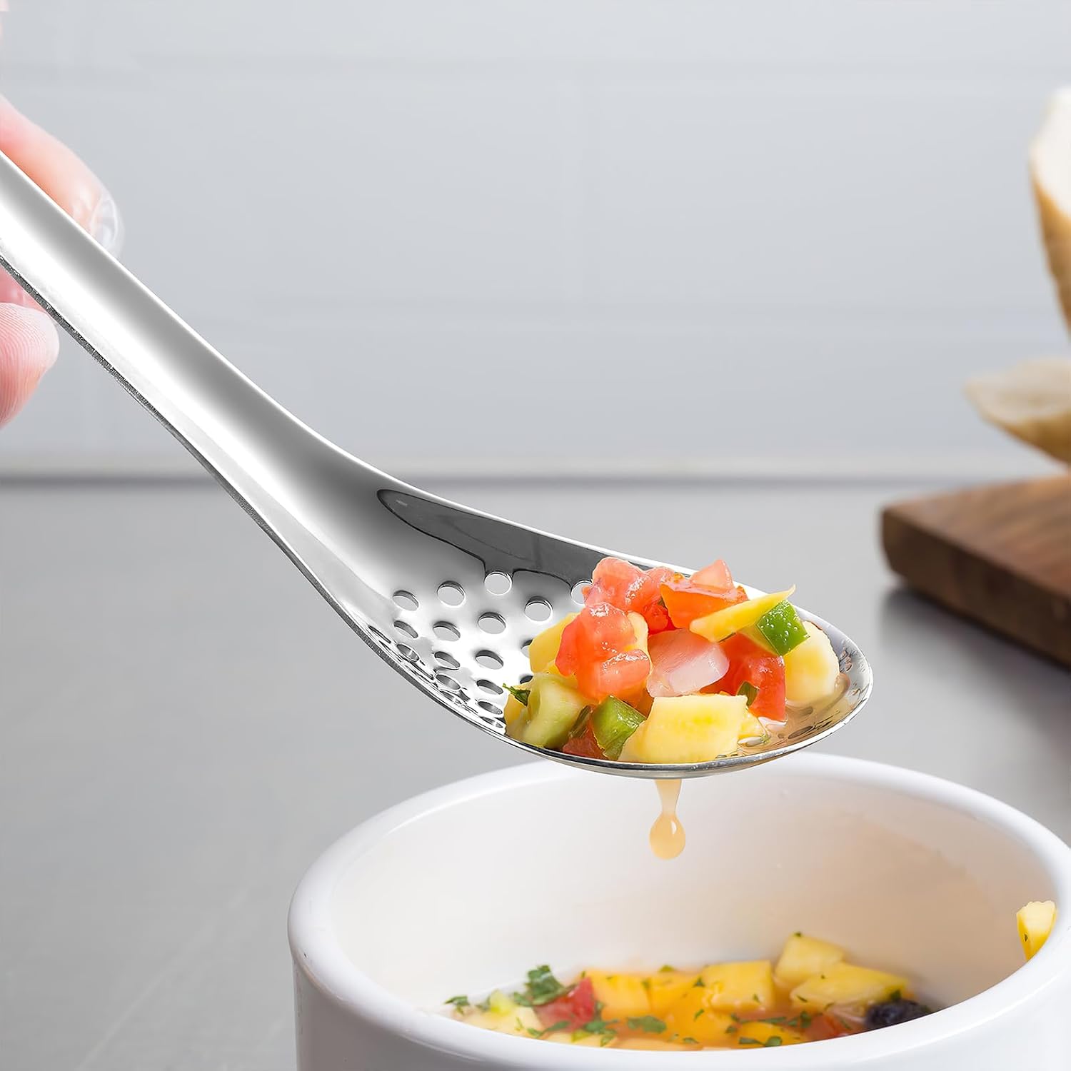 Stainless Steel Slotted Spoons Set of 2, Small Caviar Spoons for Egg Separator, Spherification & Molecular Gastronomy, Fine Mesh Skimmer