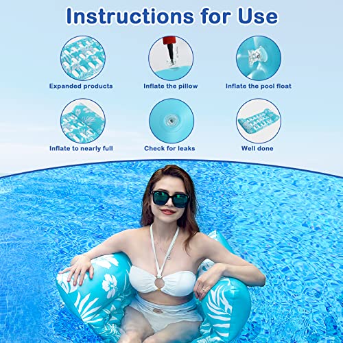Pool Floats - 2 Pack Pool Floats Adult Size, Inflatable Pool Floats, 4-in-1 Pool Floaties Hammock, Non-Stick PVC Material Pool Floats Adult - Blue