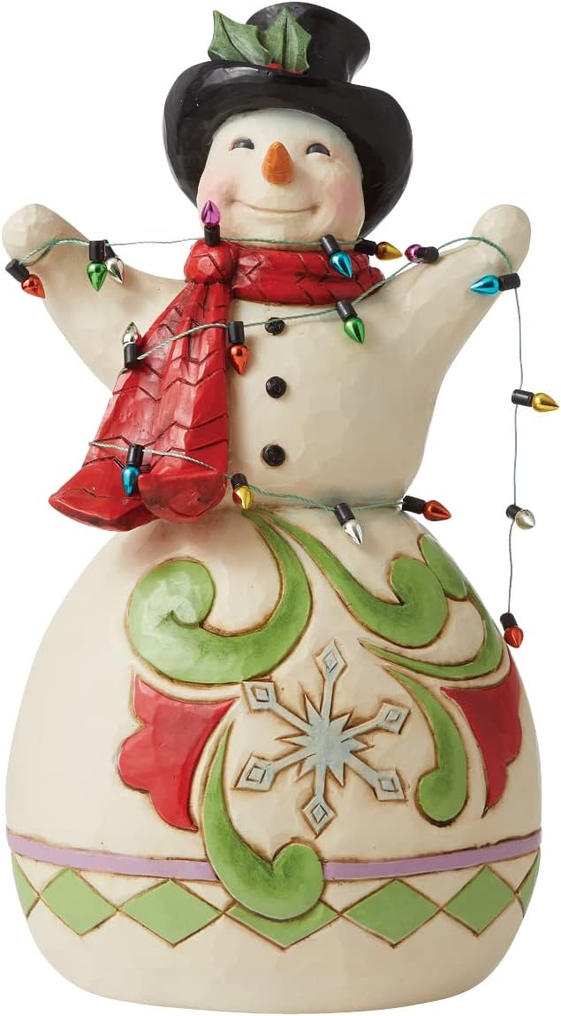 Enesco Jim Shore 6009687 Smile Through The Season Snowman Wrapped in Christmas Lights Figurine 9.45" : Home & Kitchen