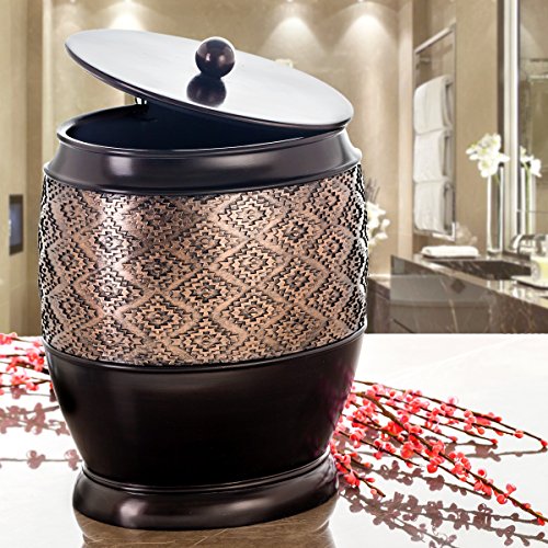 Creative Scents Dublin Small Trash Can With Lid - Decorative Waste Basket, Durable Resin Slim Bathroom Covered Garbage Can Wastebasket Bin For Diaper/Paper (Brown) #TOP1