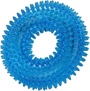 Dog Ring Toy for Puppy, Squeaky Rubber Pet Chew Toy, Solid Color Teething Ring for Small and Medium Dogs, Floating Water Toy for Pool Training and Fetch, 5.12 in Diameter