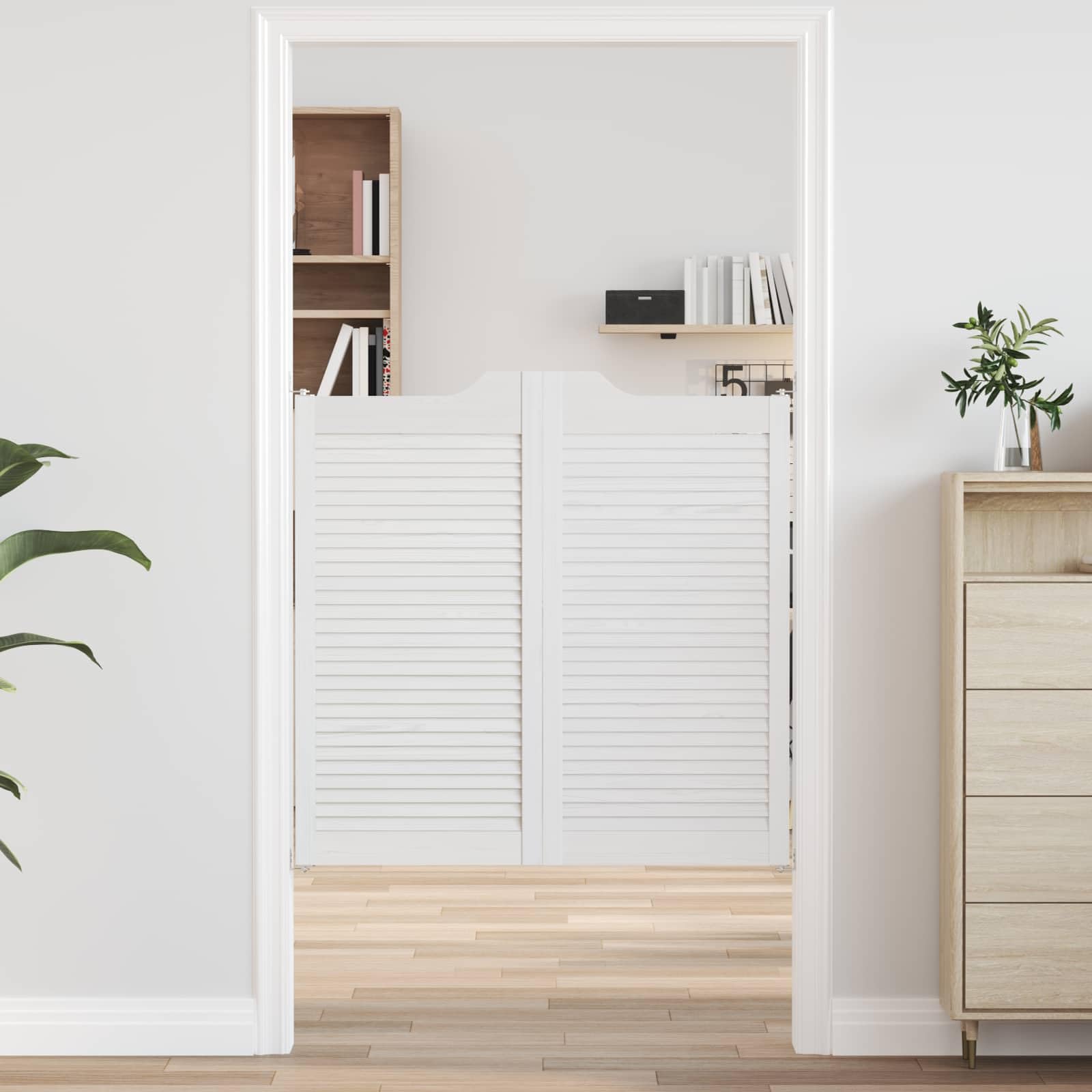 Puertas batientes 2 pcs Blanco Madera de Pino Maciza Puerta Abatible de Madera Maciza para Interiores Pasillo, Cocina, Bar 100 x 100 cm