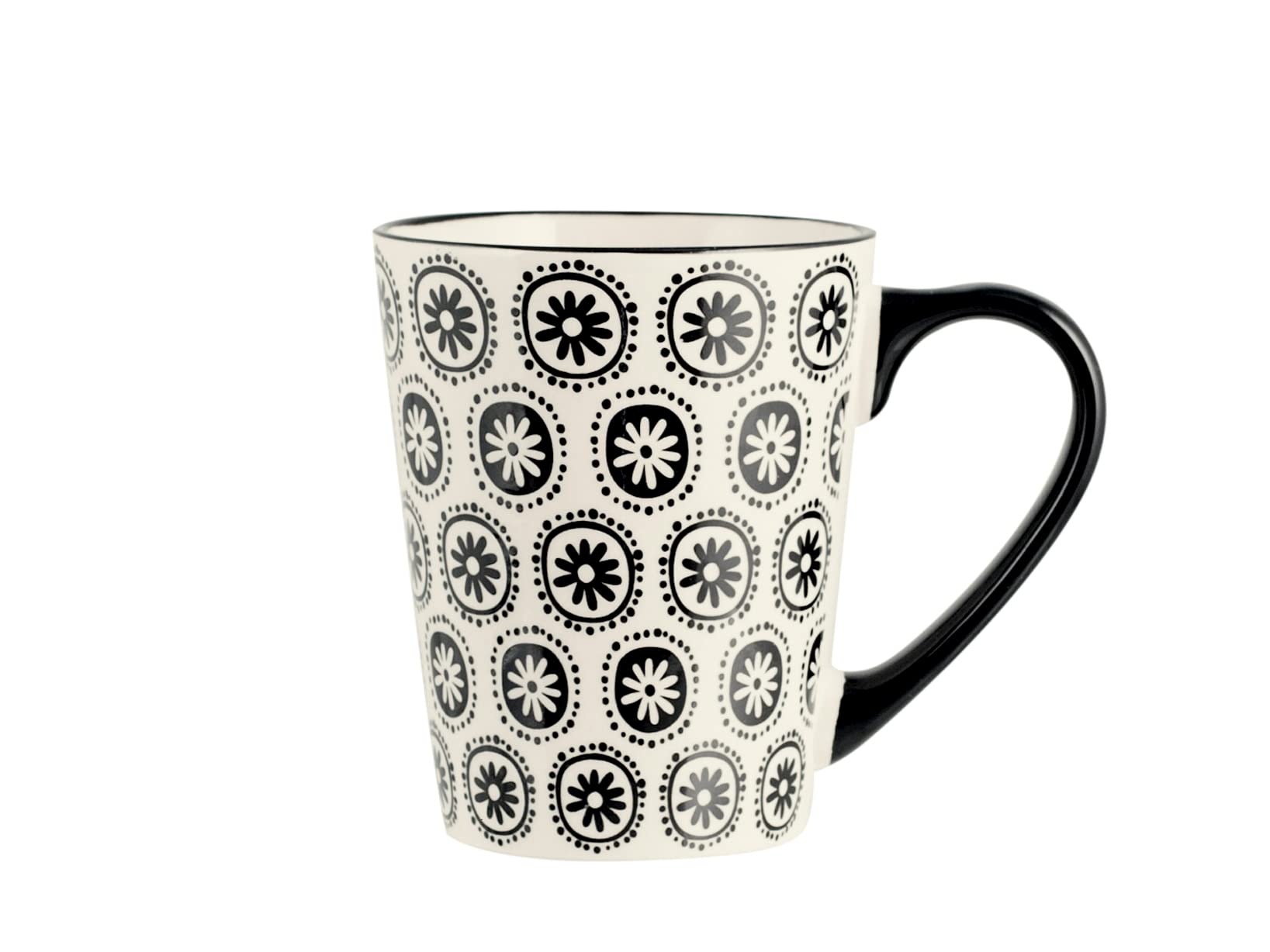 H&H Vhera Set 6 Mug in Stoneware (350 ml) – Eleganti Mug Bianco/Nero con Decorazioni Geometriche – Adatte a Lavastoviglie e Microonde