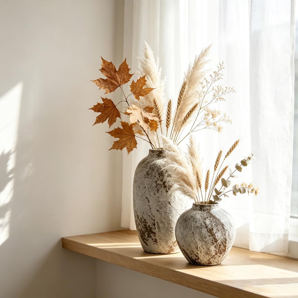 Bodenvase Groß Keramik Vasen Keramik Vintage Terrakotta Rustikale Bauernhaus Wohnzimmer Deko füR Teestube Tisch Studie 10 * 17 * 34CM