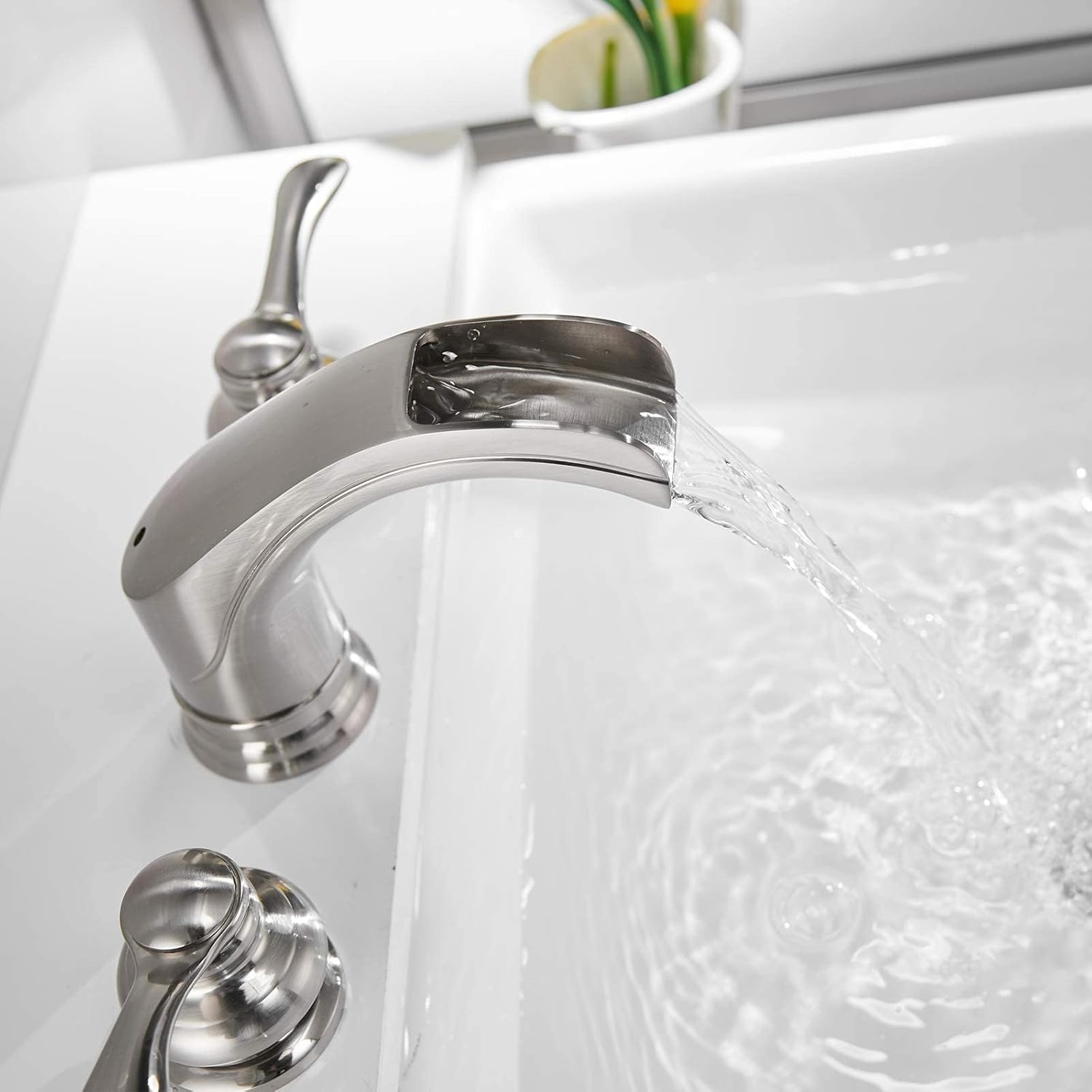 Buy 1 get 1 BATHLAVISH Bathroom Faucet 3 Hole, Brushed Nickel Bathroom Faucet, Widespread Bathroom Faucet Waterfall 8 Inch 2 Handle Lavatory Vanity Farmhouse Brush Nickel Finish with Pop Up Drain with Overflow Holiday Deals 🛒 BATHLAVISH Bathroom Faucet 3 Hole, Brushed Nickel Bathroom Faucet, Widespread Bathroom Faucet Waterfall 8 Inch 2 Handle Lavatory Vanity Farmhouse Brush Nickel Finish with Pop Up Drain with Overflow