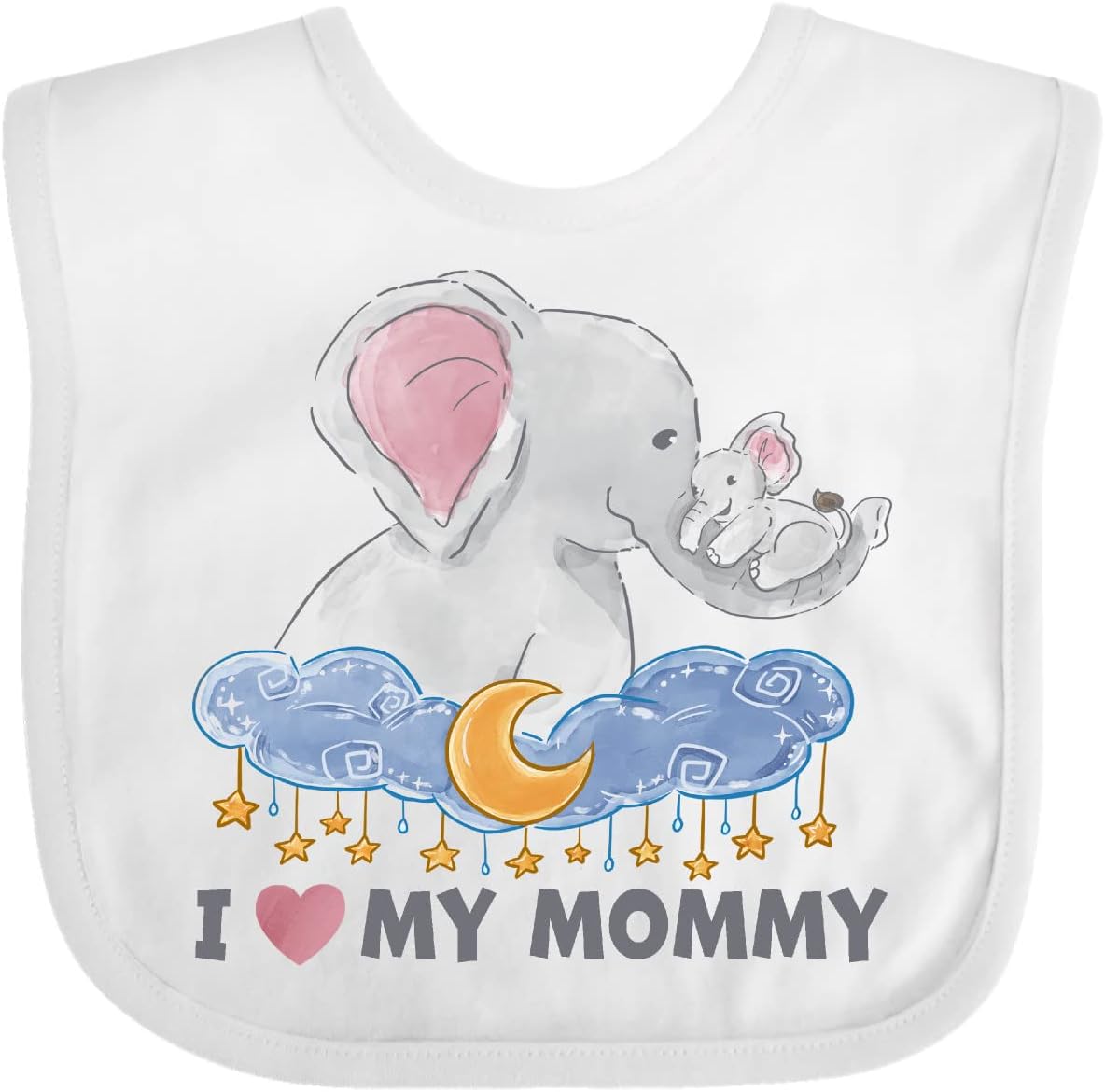 inktastic I Love My Mommy Cute Elephants with Moon and Stars Baby Bib