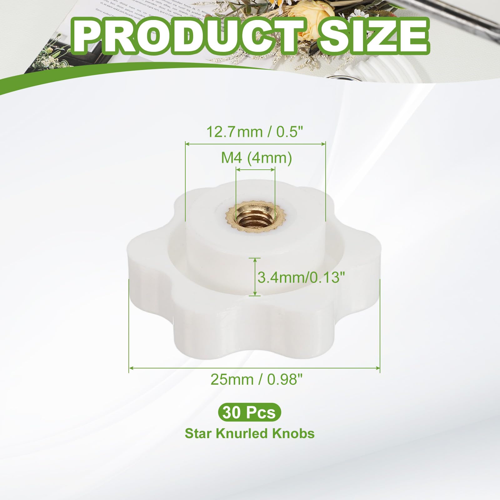 YELARXI Clamping Nuts Knob Plastic Screw-On Brass Star Knobs Knurled M4 Female Threaded Hexagon Head - Image 2