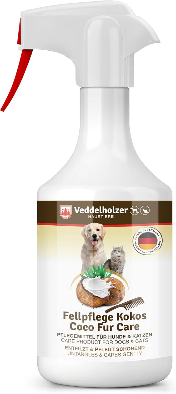Veddelholzer 500 ml spray desenredante perros coco para el cuidado del pelo de perros y gatos. Espray desenredante para perros, gatos, cachorros, pelaje, accesorios para gatos, perfumes para perros