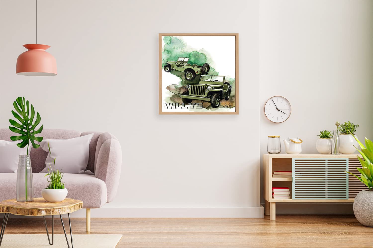 VERRE ART Printed Framed Canvas Painting for Home Decor Office Wall Studio Wall Living Room Decoration (14x14inch Wooden Floater) - Willys Jeep MB