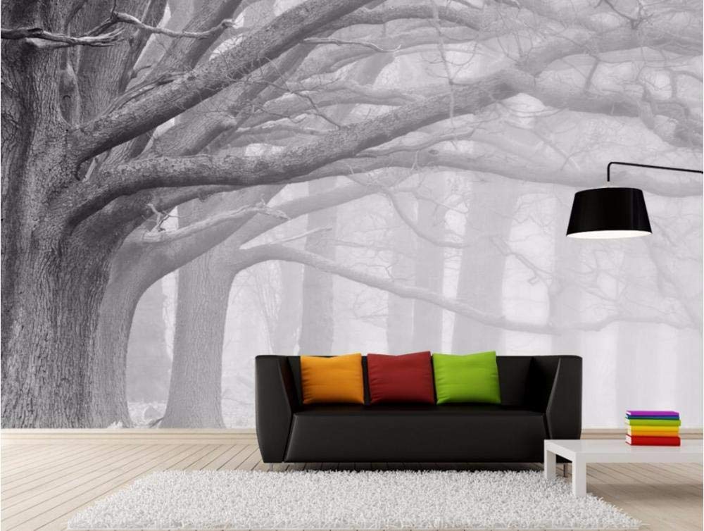 Papier peint photo forêt noir et blanc fresque murale retro moderne salon 400x280 cm