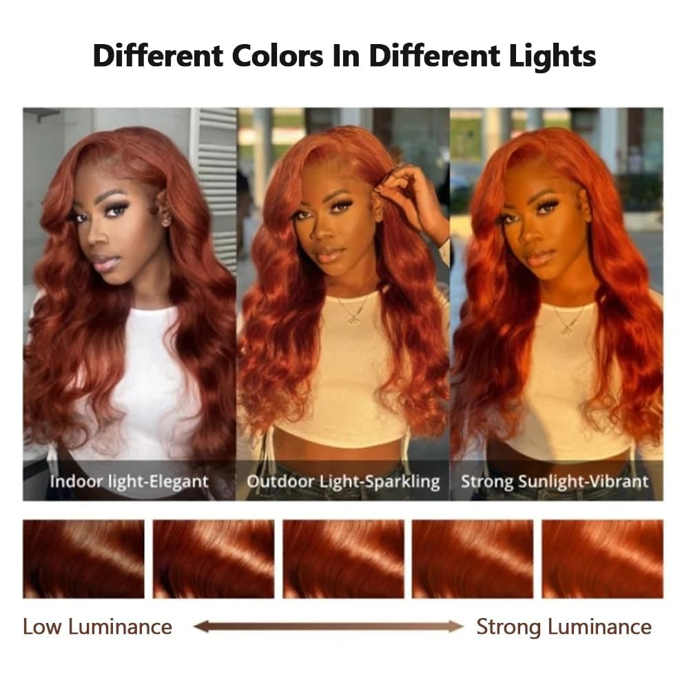 dorbess 26 Inch 13x6 Ginger Lace Front Wigs Human Hair Body Wave Lace Frontal Wig 13x6 HD Lace Front Wigs Pre Plucked Human Hair Wigs For Black Women Ginger Orange 350# Colored Glueless Wigs