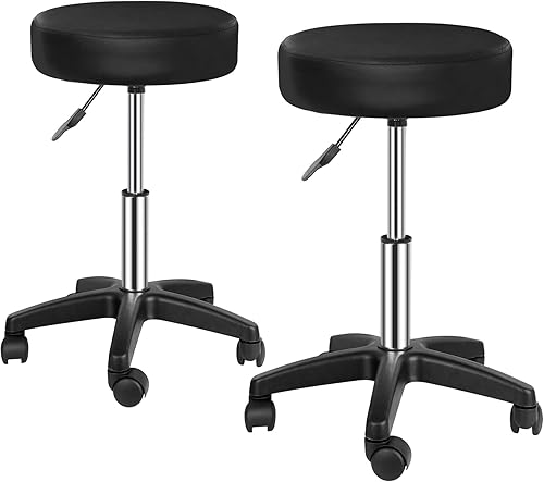 SUPER DEAL Taburete giratorio hidráulico de altura ajustable para tatuaje, masaje facial, spa, salón, taburete médico, juego de 2, color negro