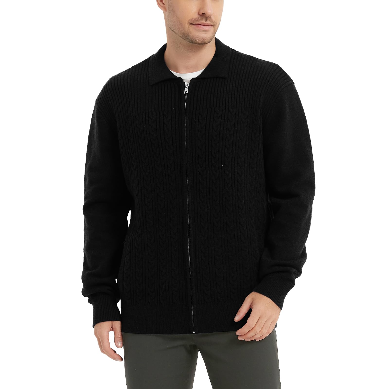 Cárdigan para hombre con cremallera completa y punto acanalado térmico 8