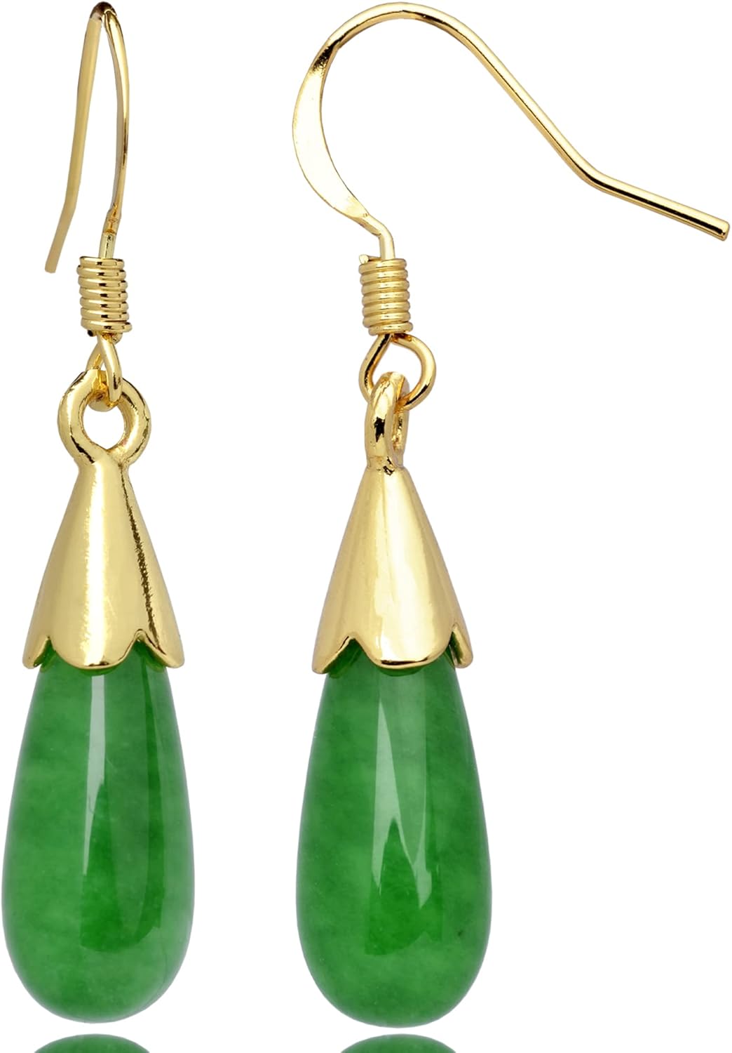 Vintage 925 Sterling Silver Jade Dangle Earrings for Women, Natural Green Hetian Jade Drop Earring Hook Jewelry Lucky Chinese Gift for Her (Golden hook)