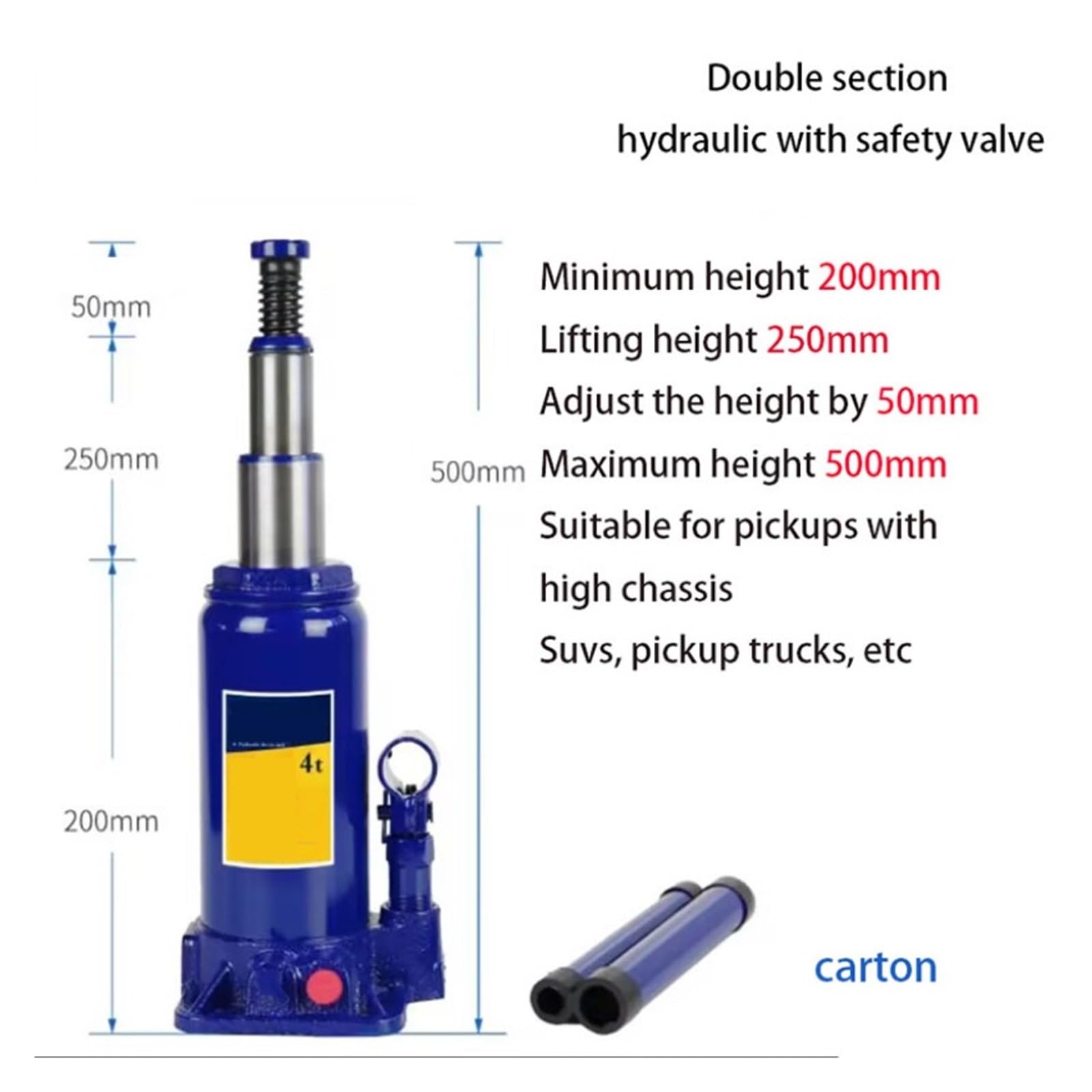 Cric Idraulico Idraulico Verticale Con Valvola Di Sicurezza Cric For Camion For Auto Da 4 Tonnellate Potente
