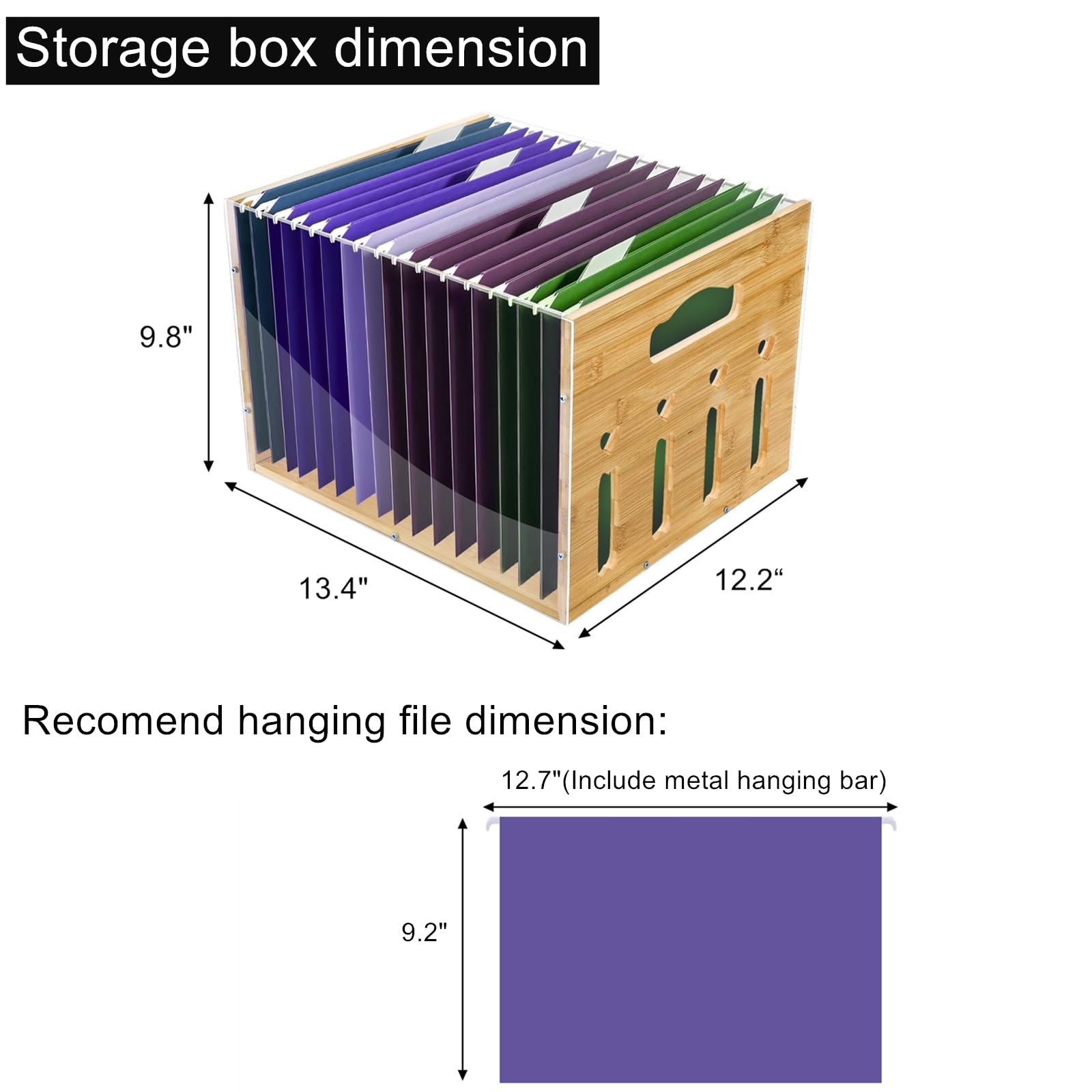 Yopay Clear Hanging File Organizer, Bamboo File Box Organizer with Handle, Letter Size Filing Crate Bin Holder for Home Office Desk, Easy to Assemble