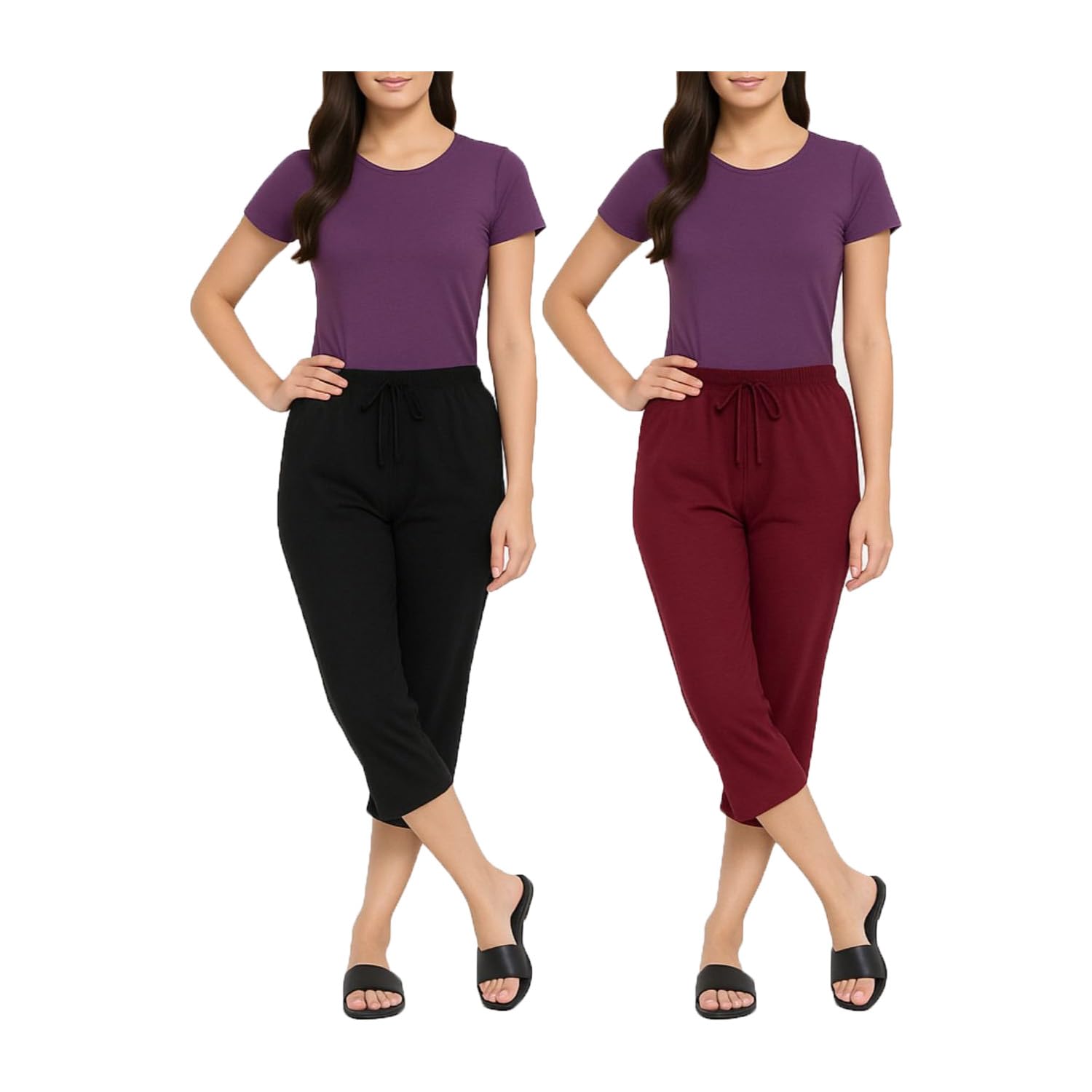 brand flex Women's Casual Regular Fit Loosefit Capri, 3/4th Capri For Women Pack Of 2 (BM)-picture-14