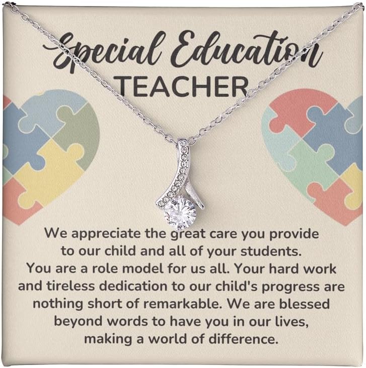 Special Education Teacher Necklace Message Card Box Alluring Standard - Your Hard Work And Tireless - Appreciation ASL Disabler Retirement