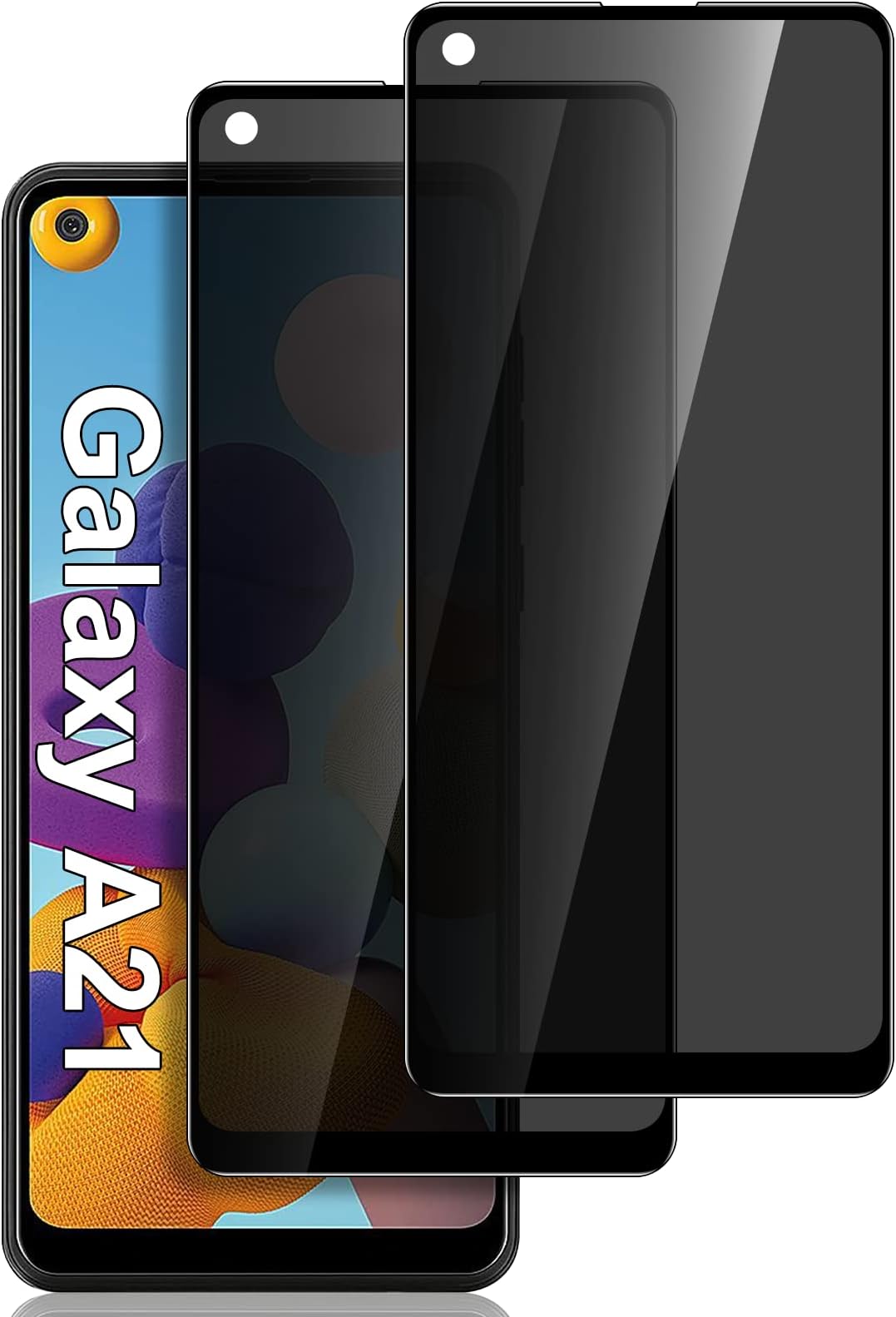[2 Pack] for Samsung Galaxy A21/A21S Privacy Screen Protector, [Full Coverage] Anti Spy HD Clarity 9H Tempered Glass Screen Protector, Scratch Resistant, Bubble Free, Easy Insall, Case Friendly (6.5