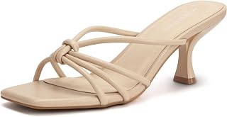 Women's Strappy Kitten Heel Knotted Square Open Toe Mule Sandals