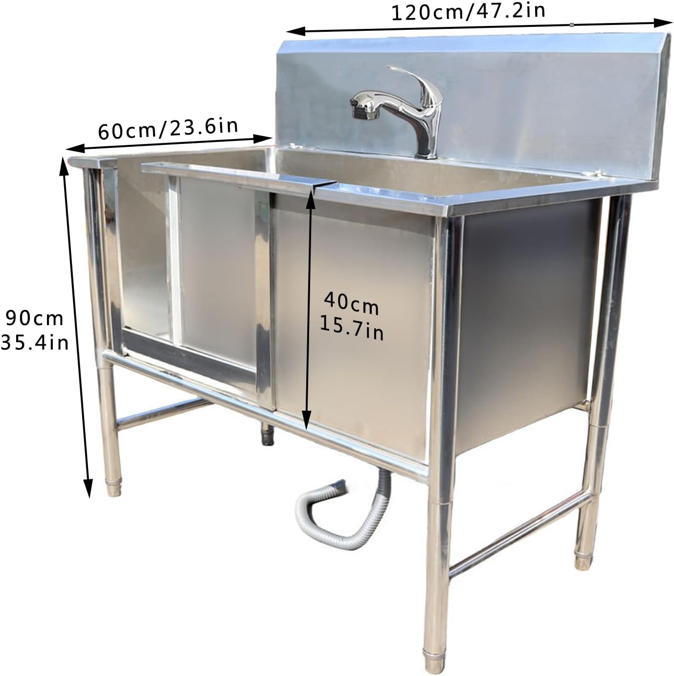 Dog Grooming Tub with Sliding Door,Pet Wash Bath Station,Dog Bathtub Station,Professional Stainless Steel Dog Grooming Bathing Station,Wash Shower Sink for Larg,47in/120cm