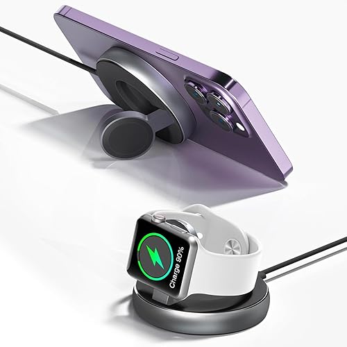 Cargador portátil 2 en 1 para dispositivos Apple, soporte de cargador de reloj para Apple Watch Series 9876SE54321SE, cargador inalámbrico magnético
