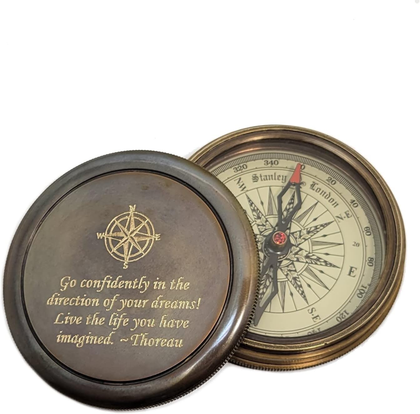 Personalized Compass Engraved | Gift for Baptism, Confirmation, Graduation, Anniversary | Antique Brass Desk Compass in Wood Box for Men, Him, Son