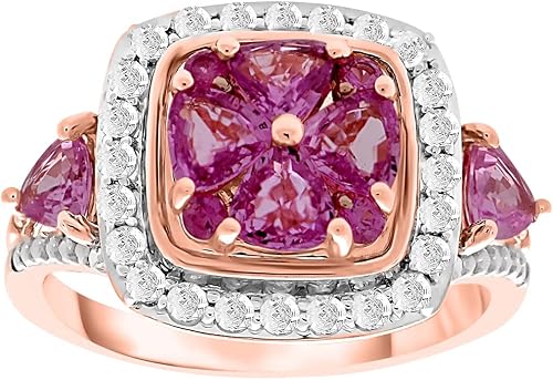 Femme Luxe Anillo llamativo de zafiro rosa y blanco de 265 GTW para mujer en oro rosa de 14 quilates embalaje listo para regalo