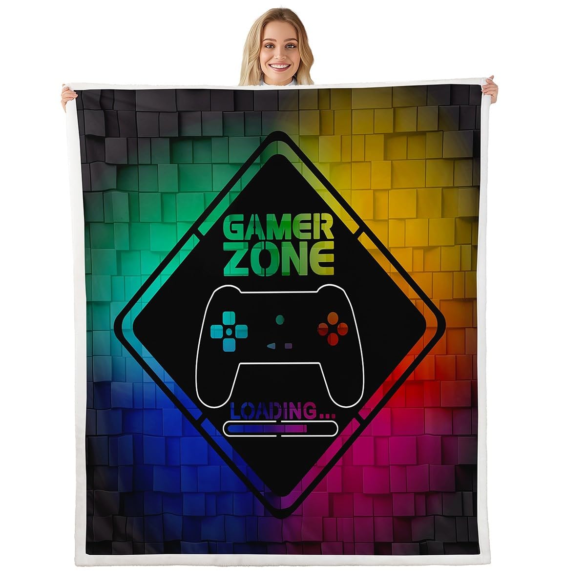 Homemissing Gaming Gamer Decke 150x200cm Blau Rote Kinder Jungen Teens Kuscheldecke Spiele Controller Dekorative Wende Gamepad Wohndecke 3D Drucken Mikrofaser Flanell Fleecedecke mit 1 Kissenbezug