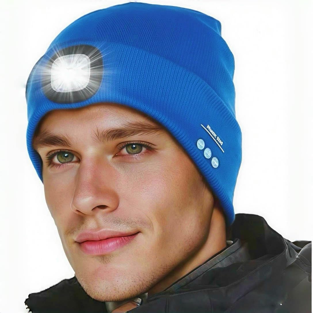 Bluetooth Beanie with Light | Unisex Gift for Men, Women,Wireless Headphones & Headlamp for Fishing Jogging Working