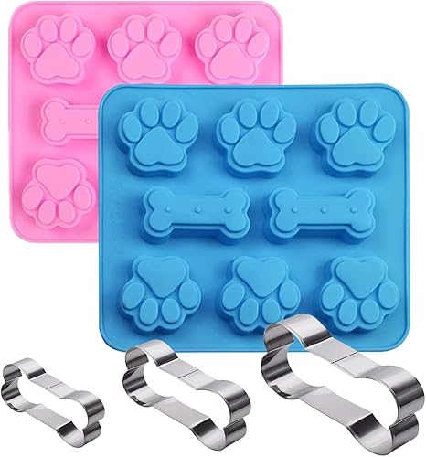 Dwwffer Moldes de silicona para patas y huesos de cachorro, moldes de silicona antiadherentes de grado alimenticio para chocolate, dulces, gelatina,