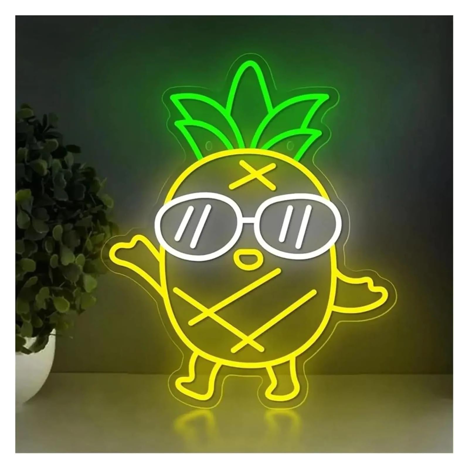 LEMST Signs Lamp Walking Pineapple Neon Light Sign USB Dimmable Neon Sign for Bedroom Gaming Room Bar 38x31.3cm