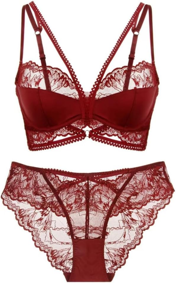 Shiny hollowed gathered bra set for women with anti-sagging and breasts