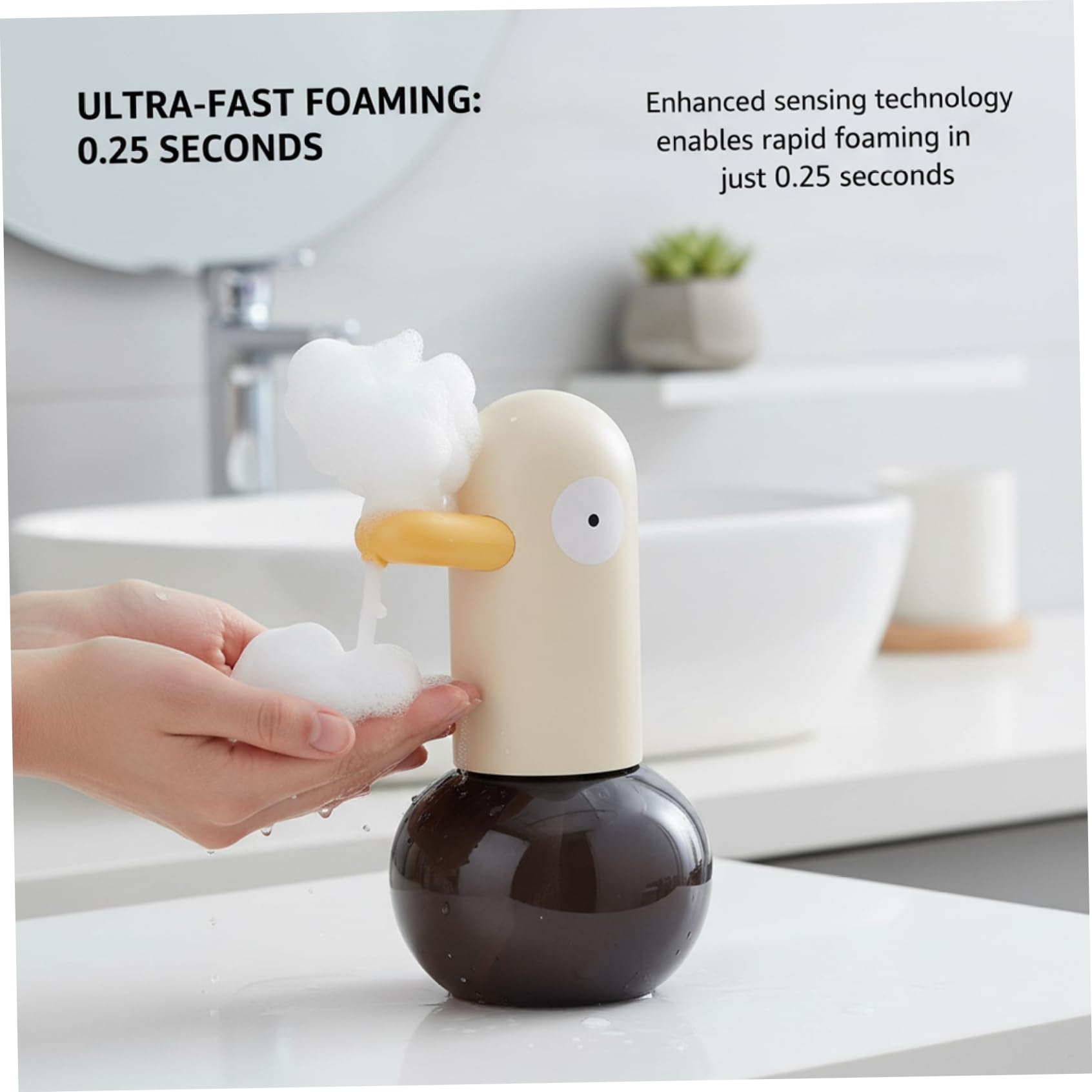 Dispenser di sapone per bambini, dispenser automatico di sapone in schiuma con risposta rapida da 0,25 secondi e batteria ricaricabile, design carino a forma di anatra per bagno e lavello della