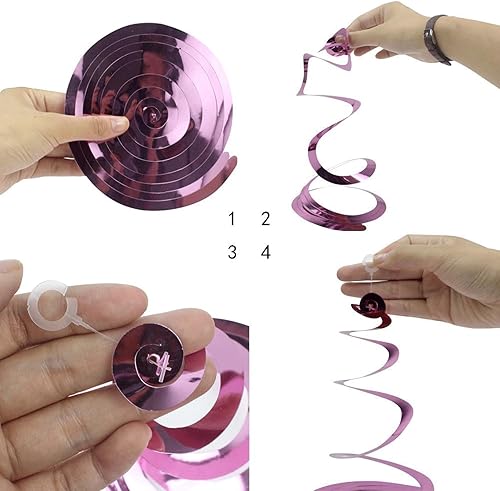 Miniatura 3 de AimtoHome Decoraciones de remolinos de estrella para fiesta, decoración de remolinos colgantes de papel de aluminio rosa con estrella, decoraciones