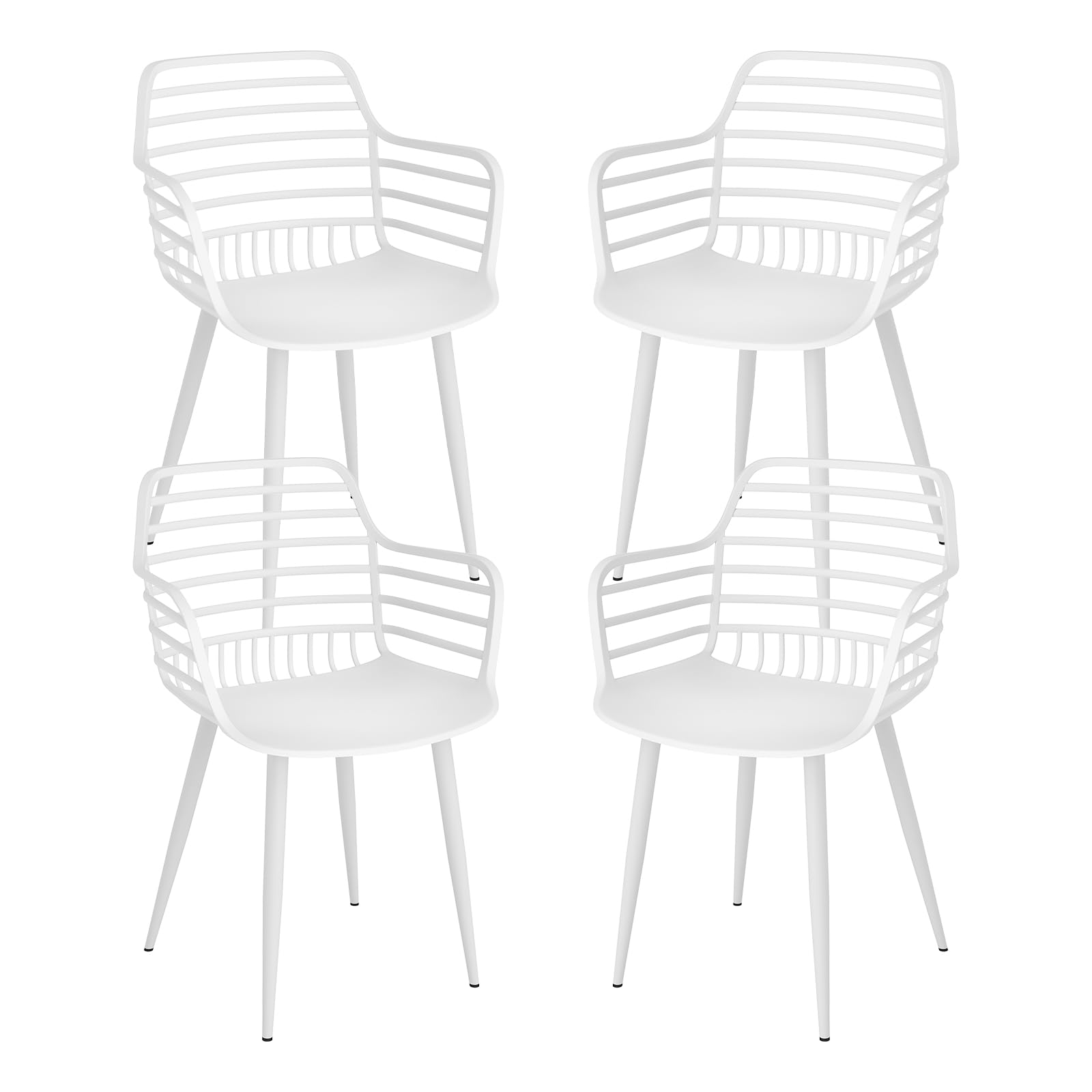 JIJIAN Sillas de Jardín Juego de 4, Sillones para Exterior con Reposabrazos y Respaldo, Plástico PP con Patas de Hierro, Capacidad de Carga 120 kg, para Balcón, Jardín, Terraza, Blanco