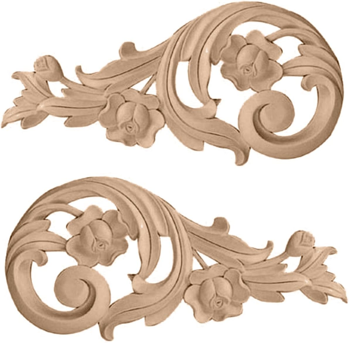 Ekena Millwork ONL11X05X01ROAL Large Rose Scrolls (Pair) Wood Onlays, 11 1/2"W x 5 1/2"H x 1"D (Each Side), Alder