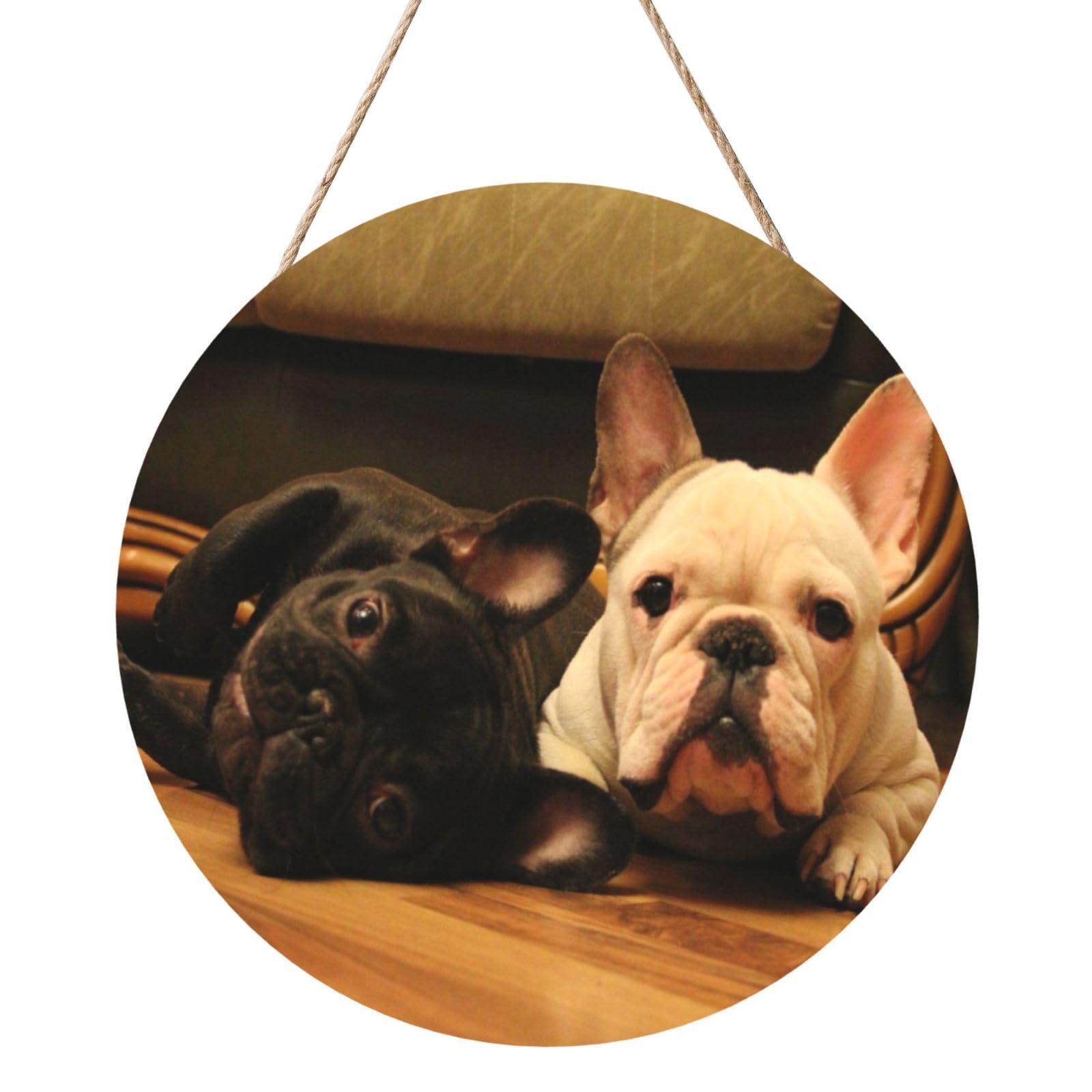 InOmak French Bulldog, Round Wood Panel Painting 12 in, Wall Hanging Painting For Home