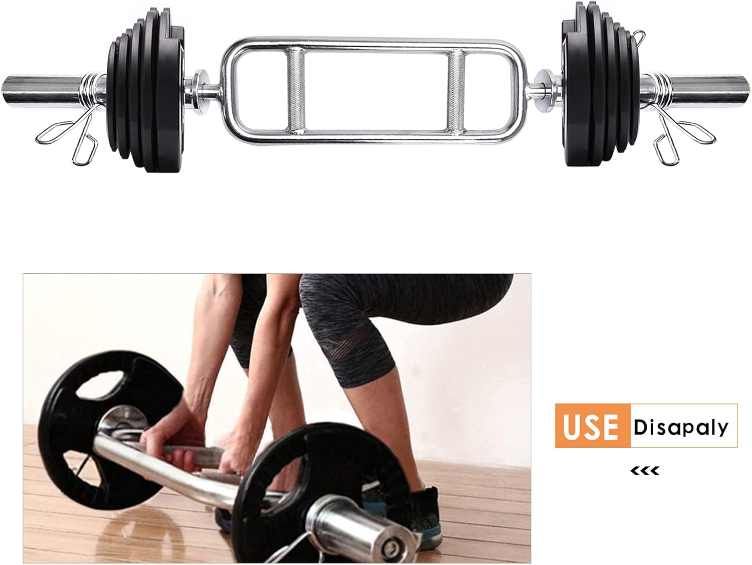 34" Olympic Triceps Bar, Solid Standard Threaded Triceps Bar Deadlift Barbell Home Gym Weightlifting Exercise for Squats, Deadlifts,Shrugs, Max Capacity 200lbs