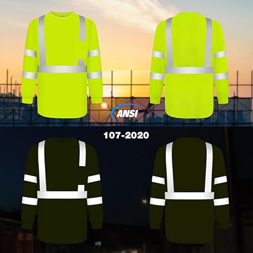 Miniatura 7 de TCCFCCT Camisas de alta visibilidad para hombres y mujeres, camisas de manga larga Hi Vis de clase 3 para hombres, camisas de trabajo de seguridad