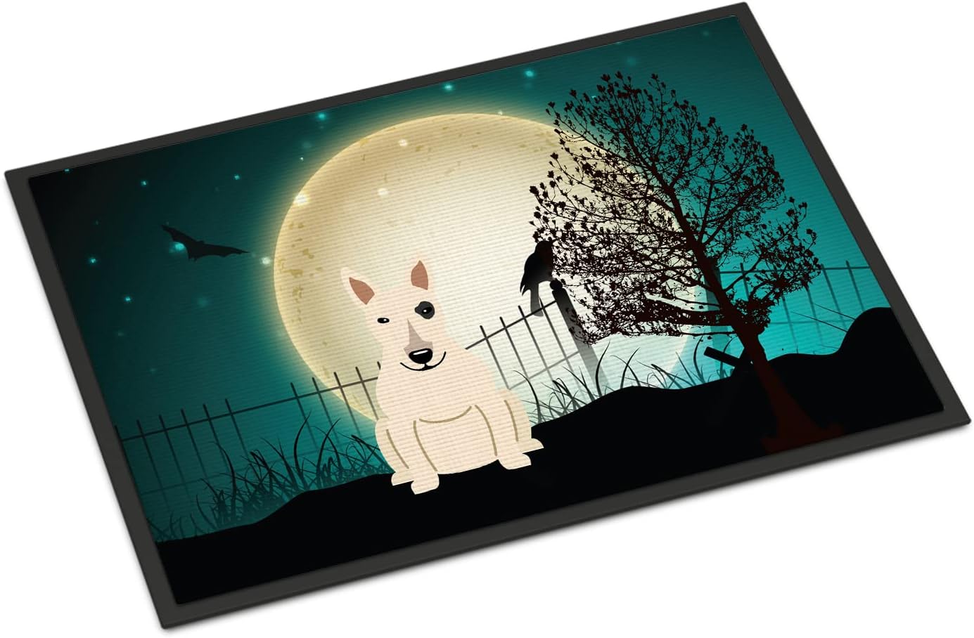 Caroline's Treasures BB2328JMAT Halloween Scary Bull Terrier White Doormat 24x36 Front Door Mat Indoor Outdoor Rugs for Entryway, Non Slip Washable Low Pile, 24H X 36W