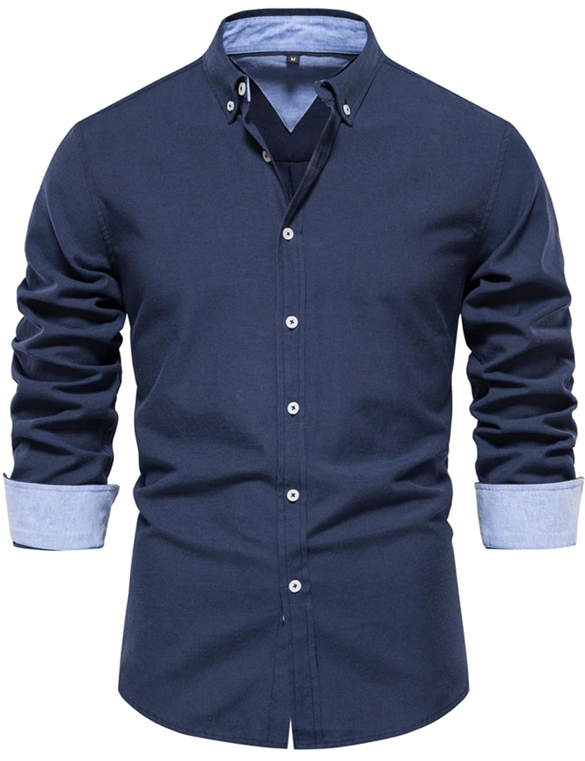 COZYPOIN Mens Dress Shirts Long Sleeve Wrinkle Free Slim Fit Inner Contrast Casual Business Wedding Button Down Shirt