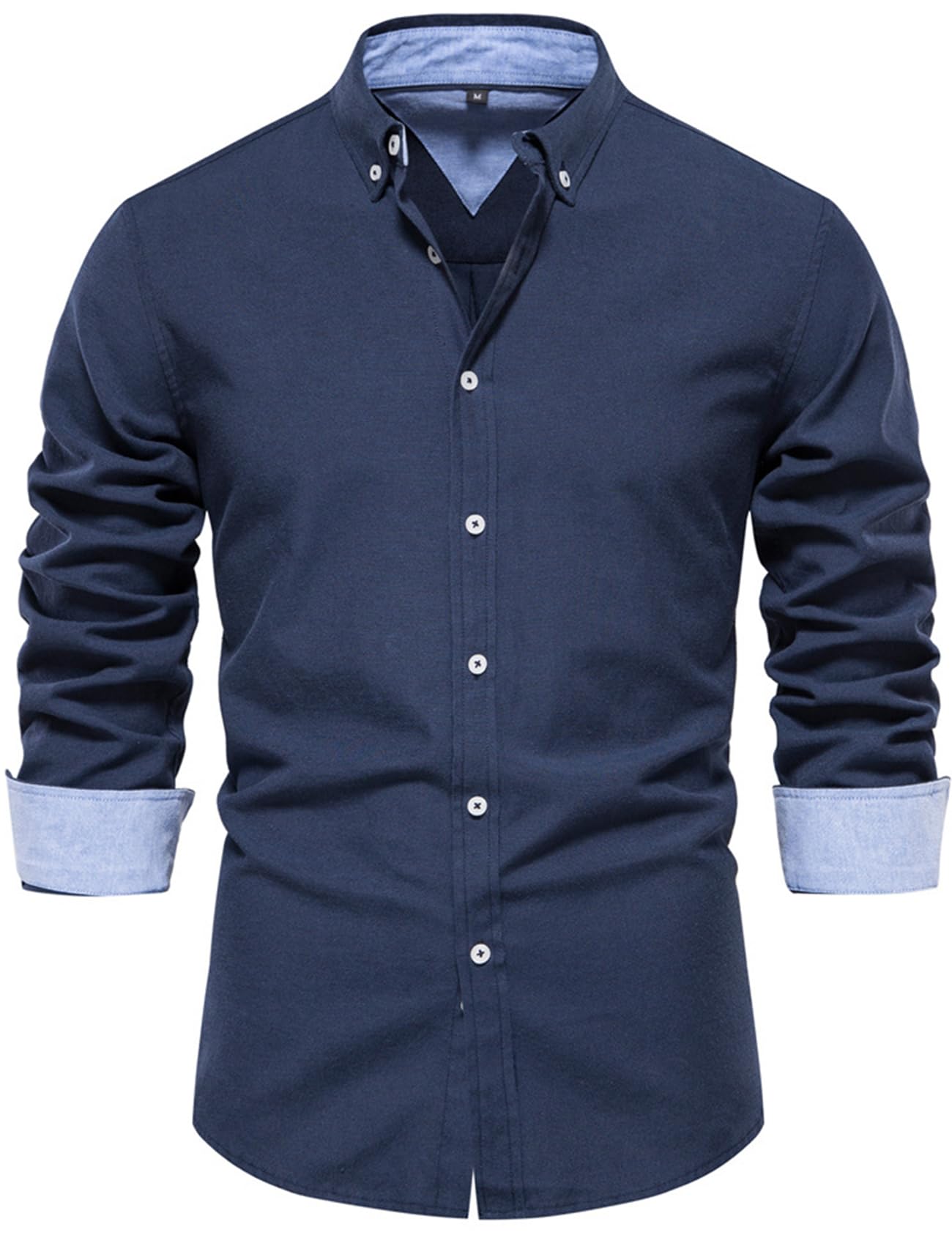 COZYPOIN Mens Dress Shirts Long Sleeve Wrinkle Free Slim Fit Inner Contrast Casual Business Wedding Button Down Shirt