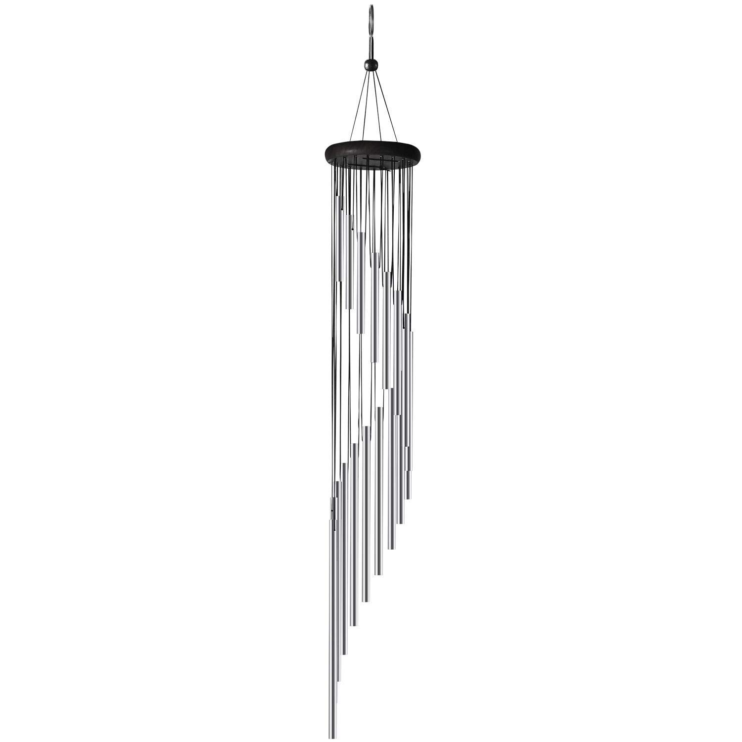 dzwonki wietrzne Chimes, dzwonki wietrzne dekoracja z dźwiękiem aluminium, duża długość całkowita 91 cm, na zewnątrz, na balkon, do ogrodu, kolor srebrny